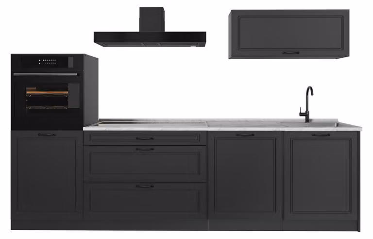 Cucina componibile Vicco R-Line Antracite country/Antracite 280 cm piano di lavoro Marmo, Model 67972