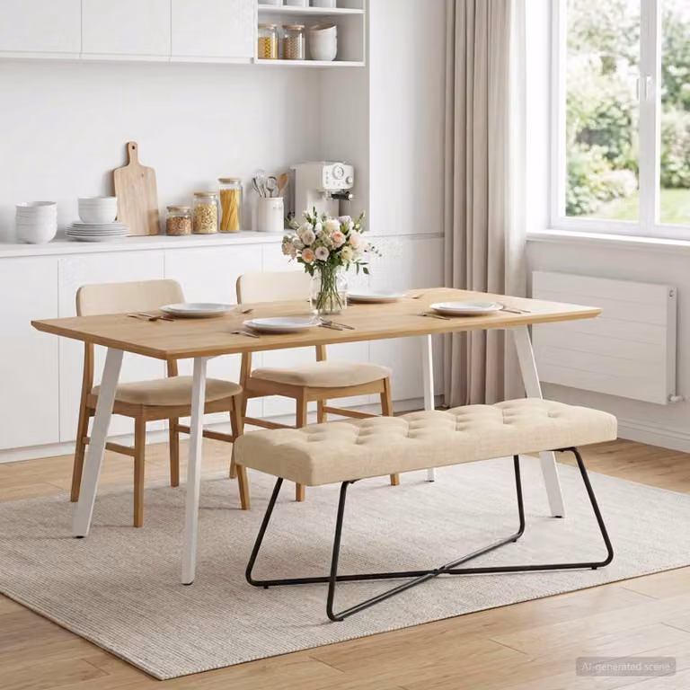 Panchina moderna vidaXL con bottoni imbottiti in tessuto beige L: 110 cm, P: 40 cm, H: 46 cm