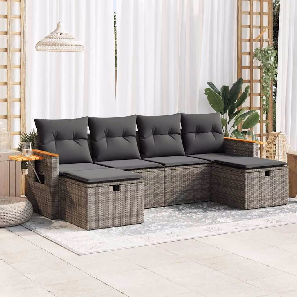 Maison Exclusive - Set da giardino 6 pezzi con cuscini Grigio Poly Rattan