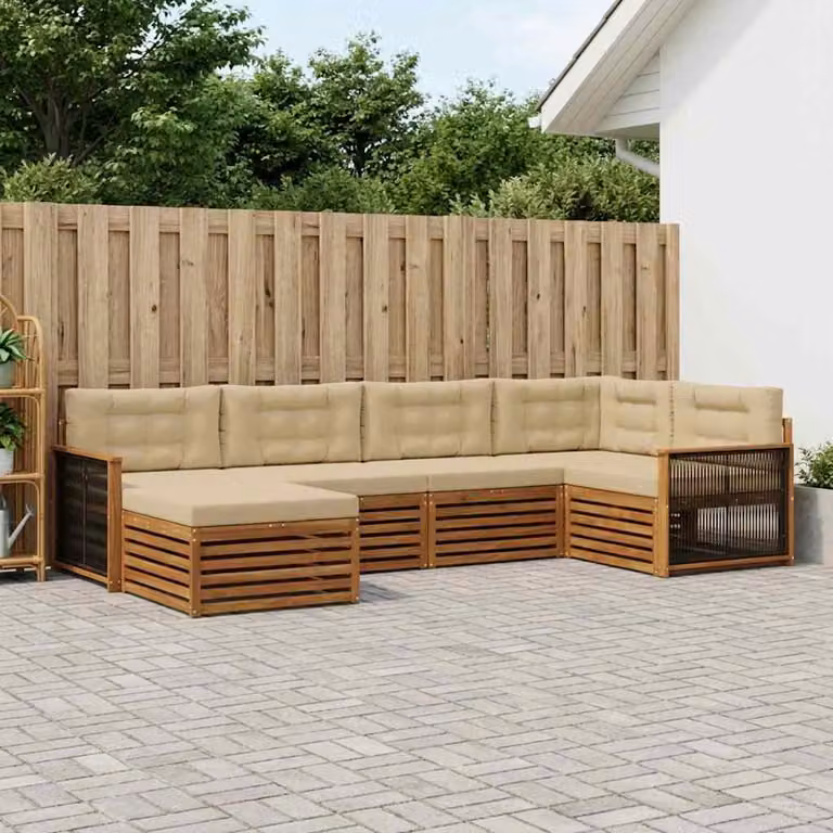 Set di divani da esterno vidaXL 6 pz in legno di acacia con cuscini Beige e Sand