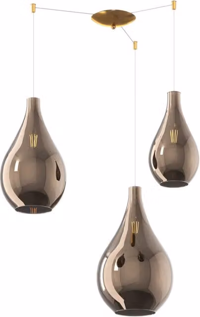 Lampadario Contemporaneo Drop 2.0 Metallo Ottone Vetro Bronzo 3 Luci E27