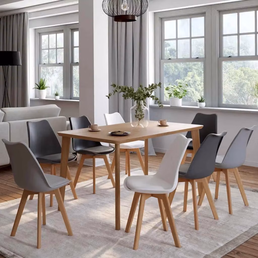 Set di 8 sedie scandinave SARA IDMarket in plastica e legno, colori misti: 2 bianco, 2 grigio chiaro, 2 grigio scuro, 2 nero – 2