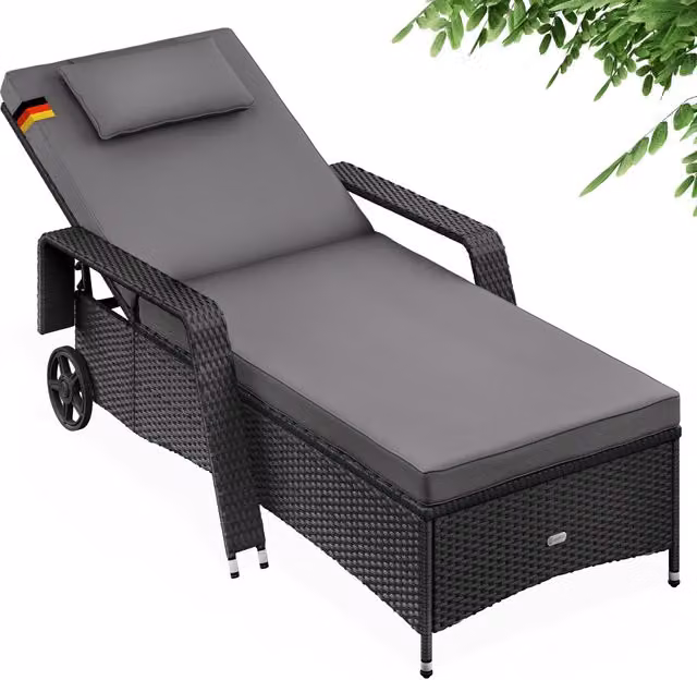 Sdraio da giardino antracite polyrattan 193x90x43cm