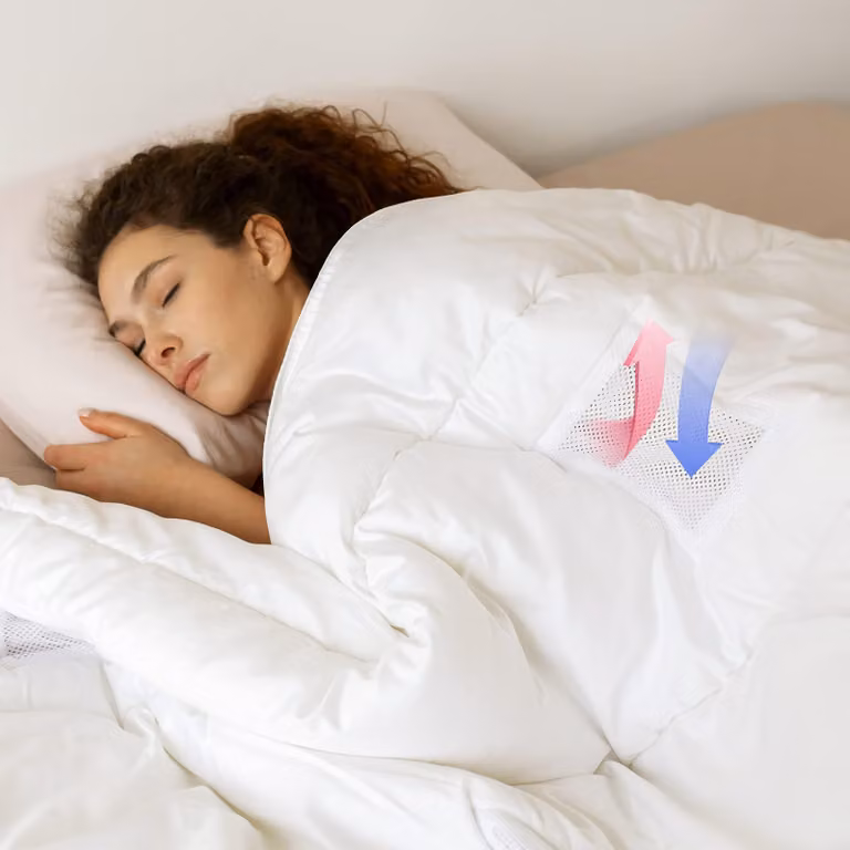 Coperta refrigerante con sistema di ventilazione in rete, cotone 300 fili, matrimoniale (Queen), 228x229 cm, bianca
