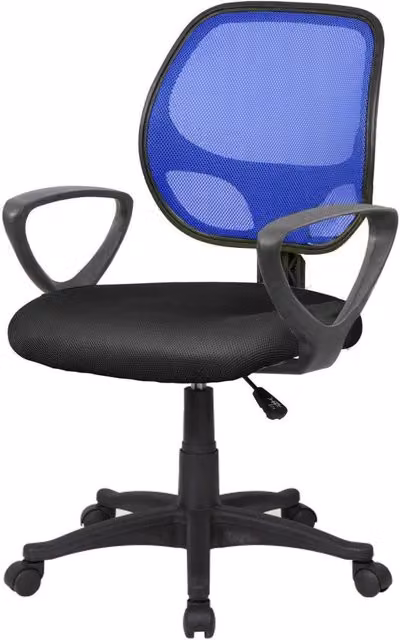 Sedia da ufficio operativa DMORA Filiberta con braccioli e seduta ergonomica in tessuto, Nero e Blu, L: 56 cm, H: 88/100 cm – 1