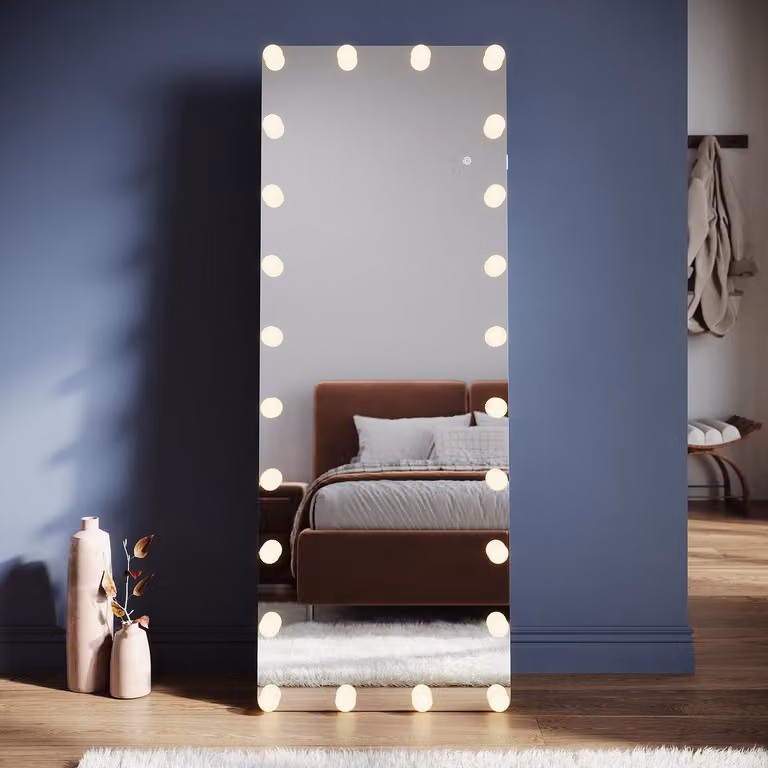 SONNI 160 x 60 x 3,5 cm specchio da toilette quadrato bianco con illuminazione a LED e presa di corrente, installabile a parete