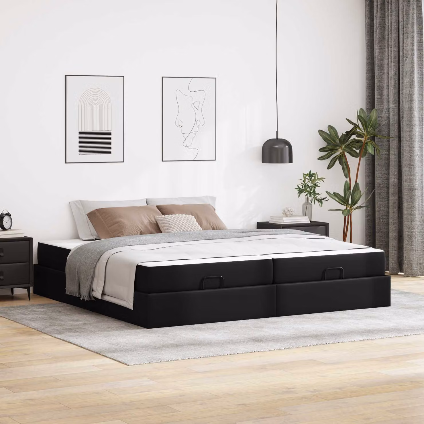Set letto vidaXL con struttura in similpelle nera e materasso in schiuma, L/P/H: 200 x 100 x 43,5 cm