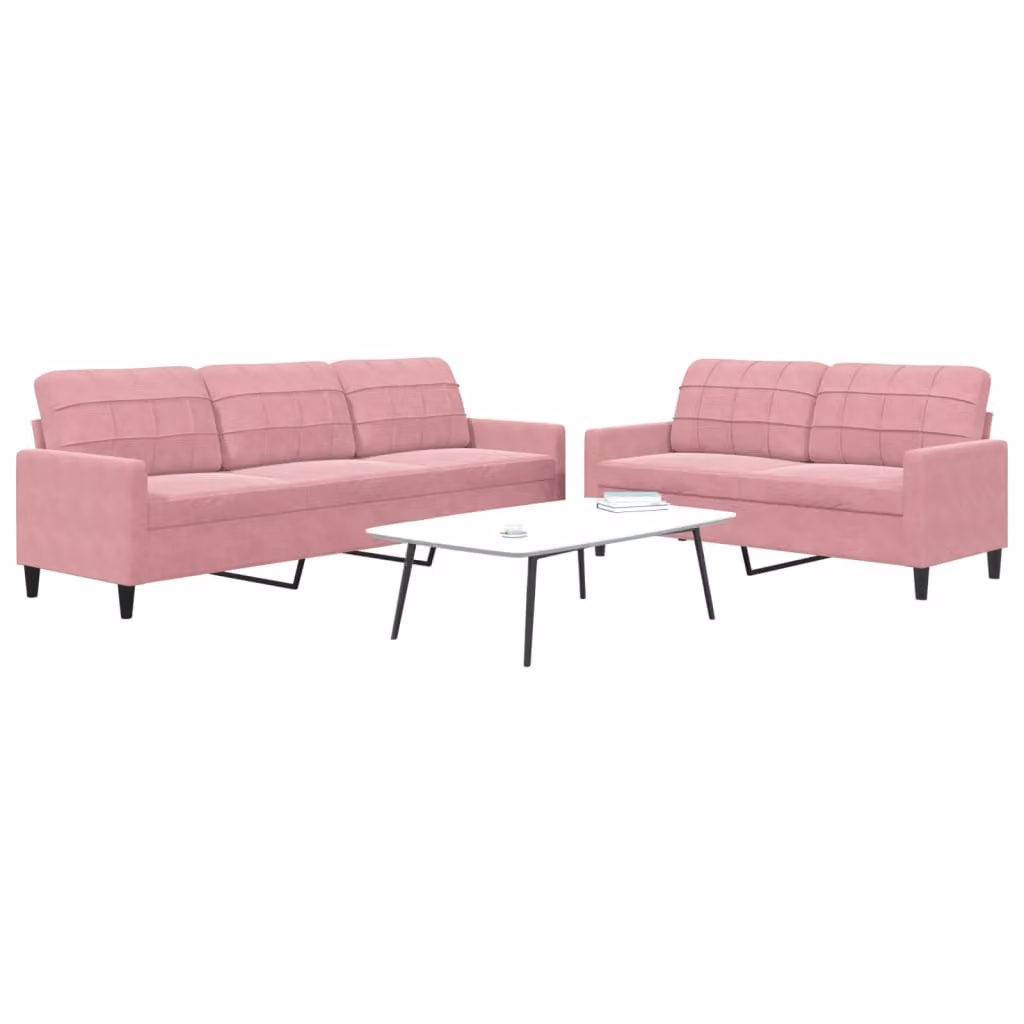 Set di 2 divani vidaXL in velluto rosa con cuscini e struttura in metallo per soggiorno