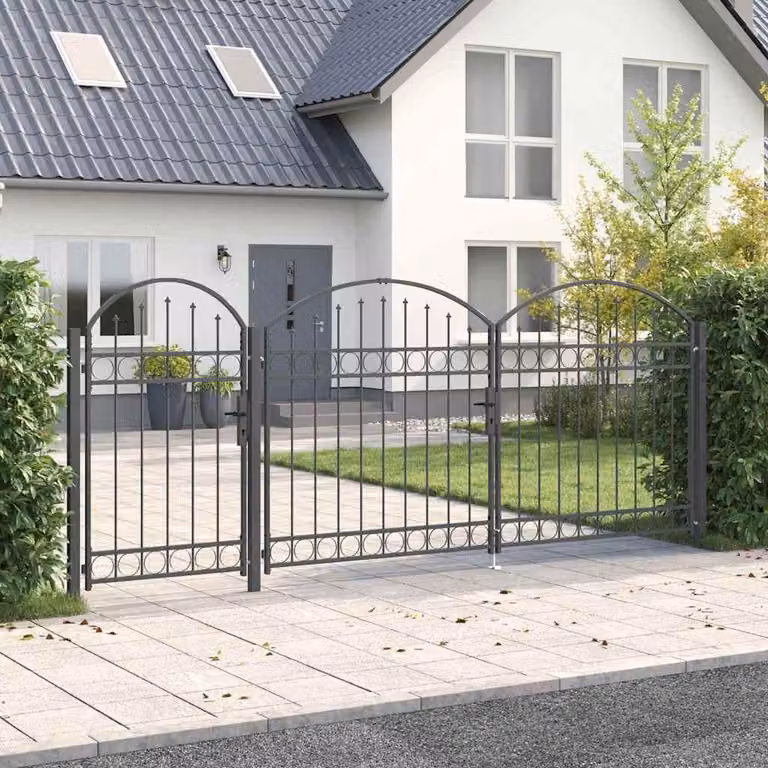 Maison Exclusive - Cancello da giardino con parte superiore ad arco, modello ASSEN, 400 x 100 cm, acciaio grigio