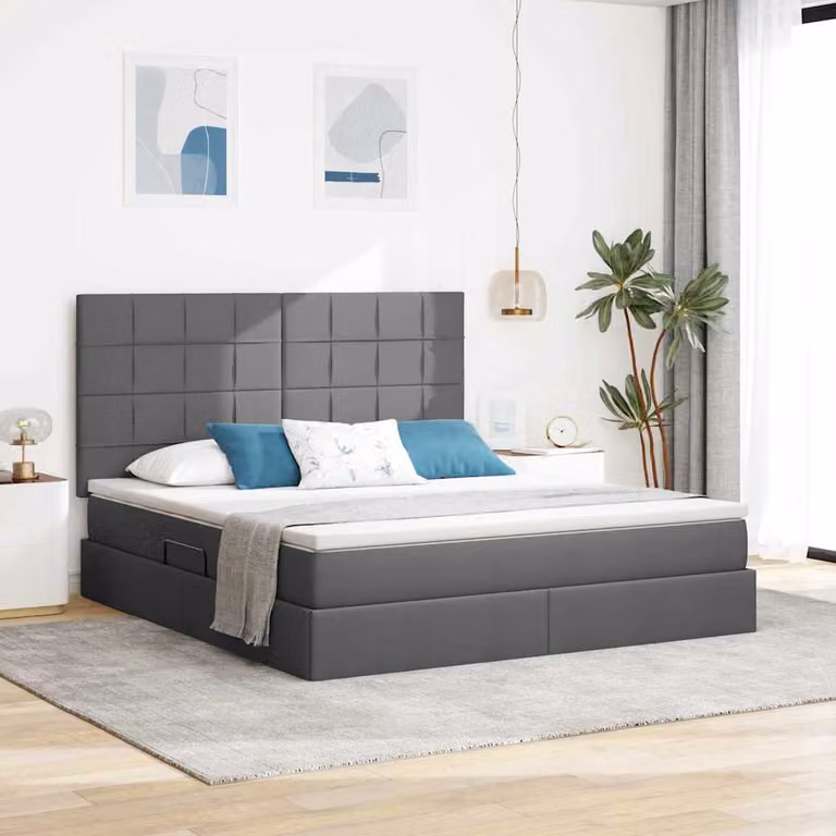Letto con contenitore e illuminazione LED vidaXL Grigio, L/P/H: 180 x 200 x 128 cm