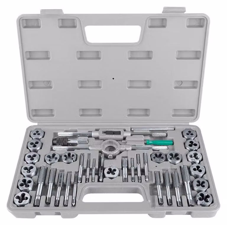 Set di utensili per filettatura, 40 pezzi - M3-M12 - Chiave regolabile - Misuratore del passo della filettatura - Maschile per filettatura in acciaio - Resistente e robusto - Set per filettatura