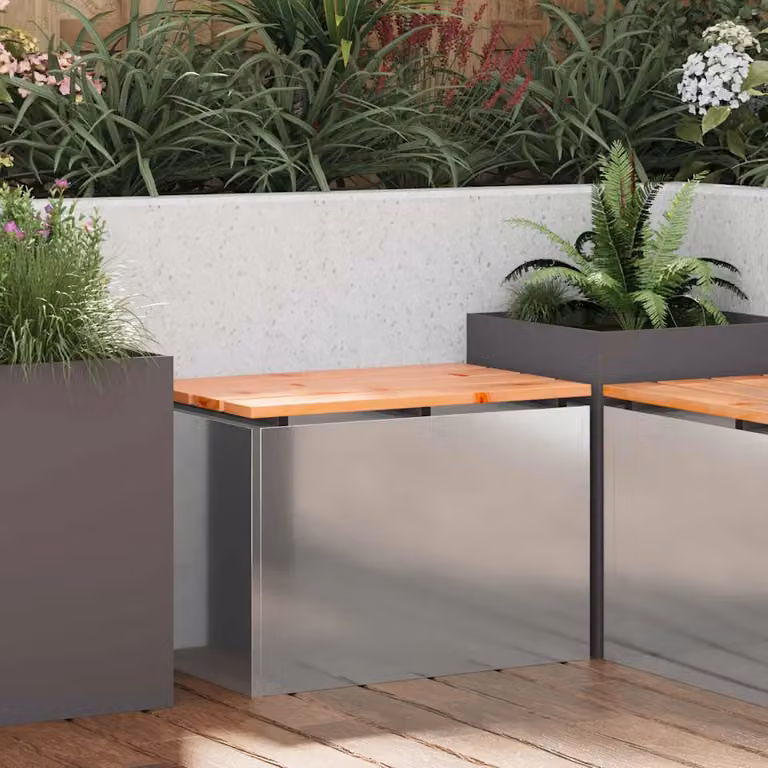 Panchina da giardino moderna vidaXL in acciaio verniciato e legno, colore argento, L 60 x P 40 x H 43 cm