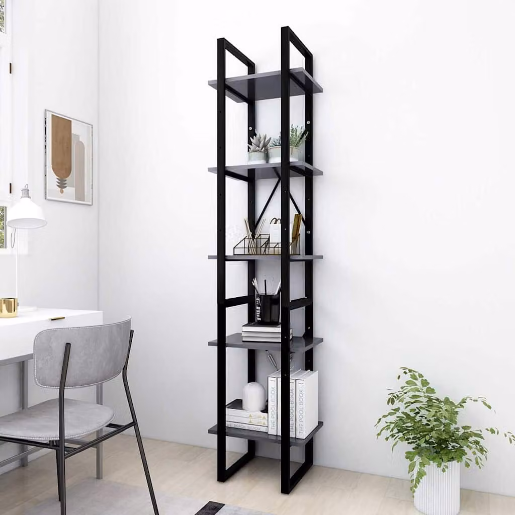 Libreria Industrial vidaXL in Legno e Metallo Grigia, L 40 cm x P 30 cm x H 175 cm