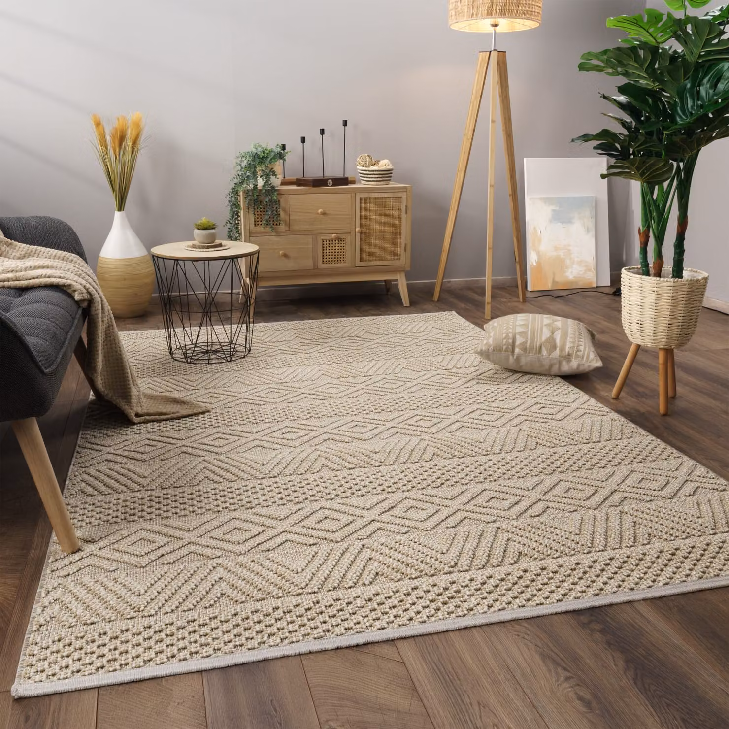 Tappeto Munico beige con design geometrico e minimalista L: 120 cm, P: 160 cm – 2