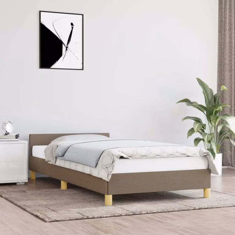The Living Store Struttura letto con testiera in tessuto taupe 100x200 cm