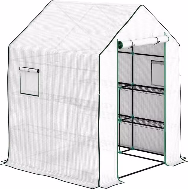 Outsunny Serra da Esterno con 6 Ripiani, Copertura in PE e Telaio in Acciaio, Bianco, L 140 cm x P 143 cm x H 190 cm – 1