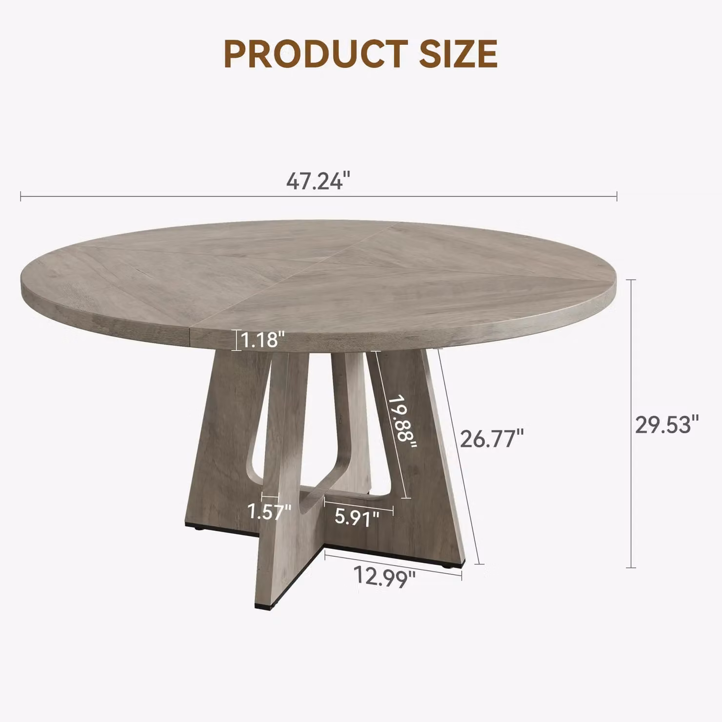 Tavolo rotondo da pranzo - Tavolo in legno, diametro 120 cm - Gamba centrale robusta - Adatto per 4-6 persone - Stile moderno country, minimalista - Grigio chiaro