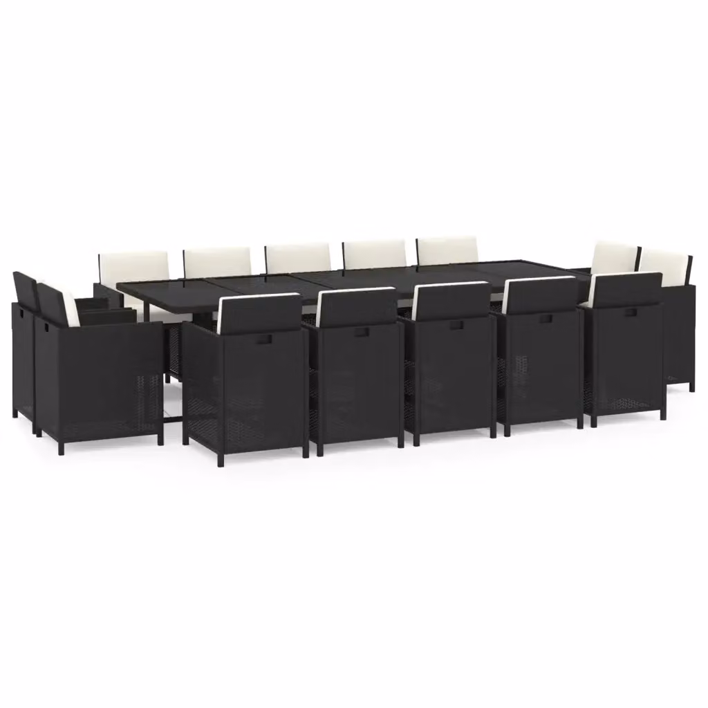 Set da pranzo da giardino moderno vidaXL in polyrattan con tavolo rettangolare in vetro estensibile e cuscini, nero e bianco – 2