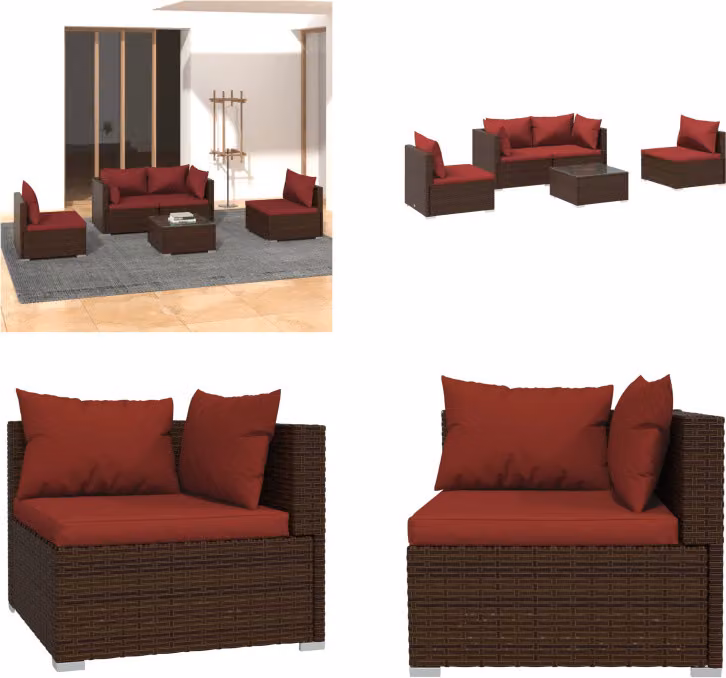 vidaXL set salotto da giardino 5 pezzi con cuscini in rattan marrone - set salotto da giardino - set salotto da giardino - set salotto da patio - set divano da giardino