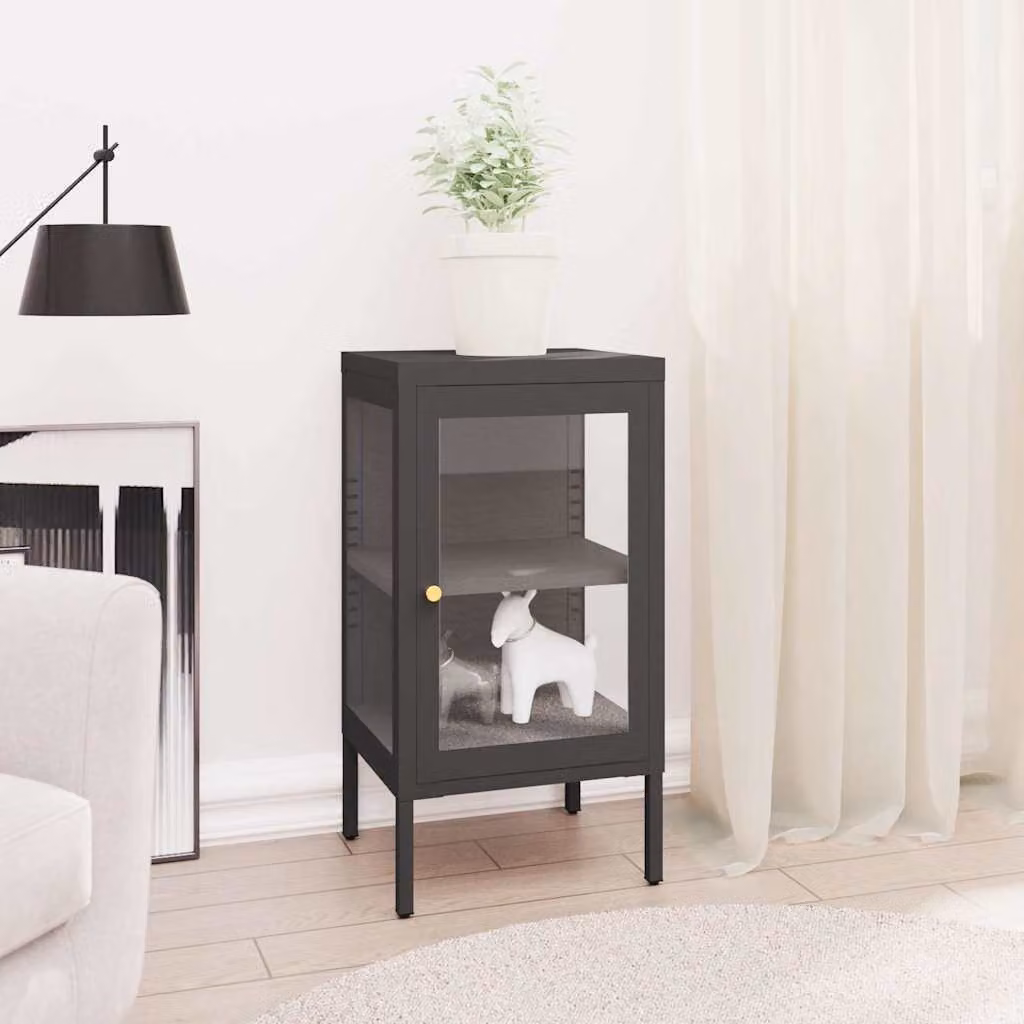 vidaXL Credenza Antracite con Ante in Vetro e Ripiani Interni in Metallo L 38 cm, P 35 cm, H 70 cm