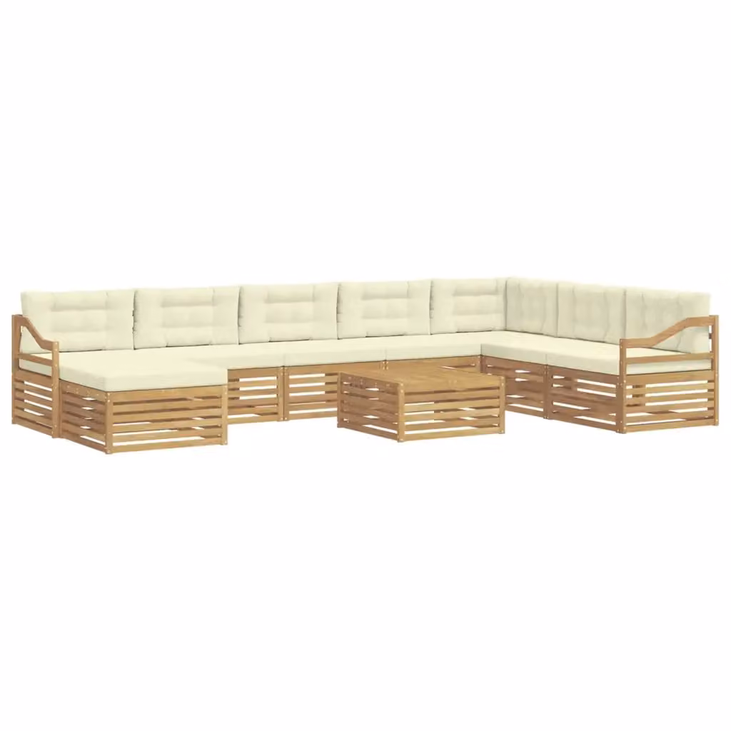 Set di divani da esterno a L vidaXL in legno di acacia con cuscini Bianco e Beige – 2