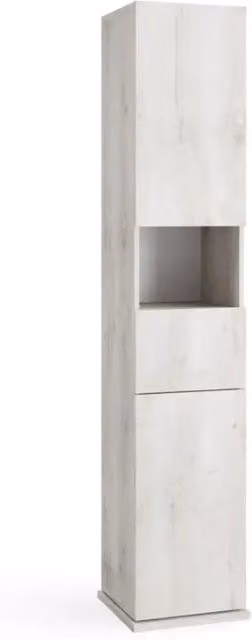 Colonna da bagno girevole con specchio, 2 porte e 1 cassetto, collezione ISORA. Colore rovere grigio
