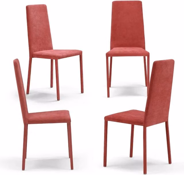 Set 4 sedie imbottite 100% MADE IN ITALY BETTY PLUS per sala da pranzo, cucina, soggiorno, design moderno, struttura robusta in metallo rivestita, schienale e seduta rivestiti in velluto colore Rosso