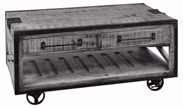 MASSIVMOEBEL24 | tavolino da salotto in legno di Mango 112x61x55 grigio scuro laccato HEAVY INDUSTRY #162