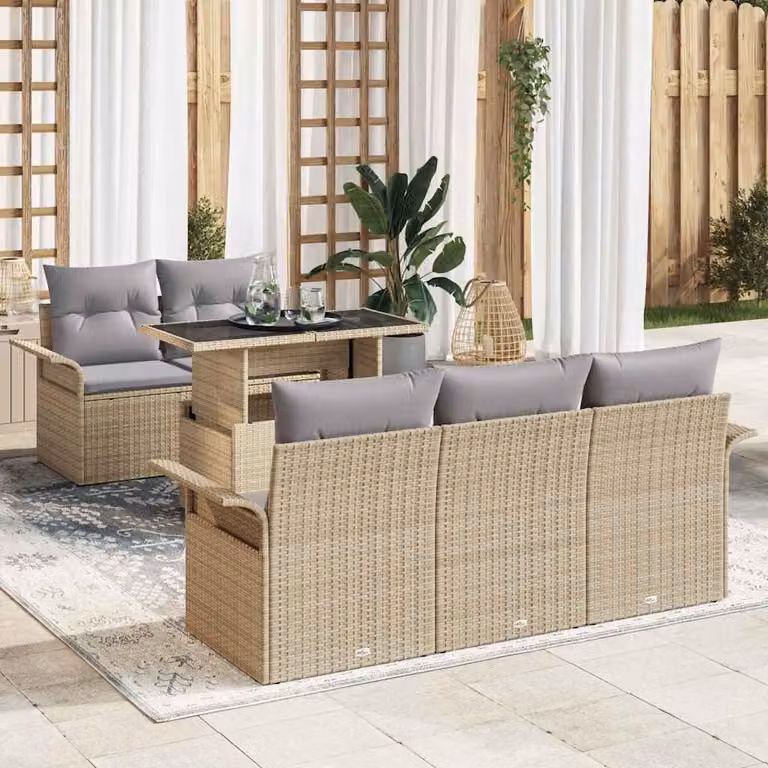 Maison Exclusive - Set da giardino composto da 6 pezzi. Colore: beige. Materiale: rattan sintetico