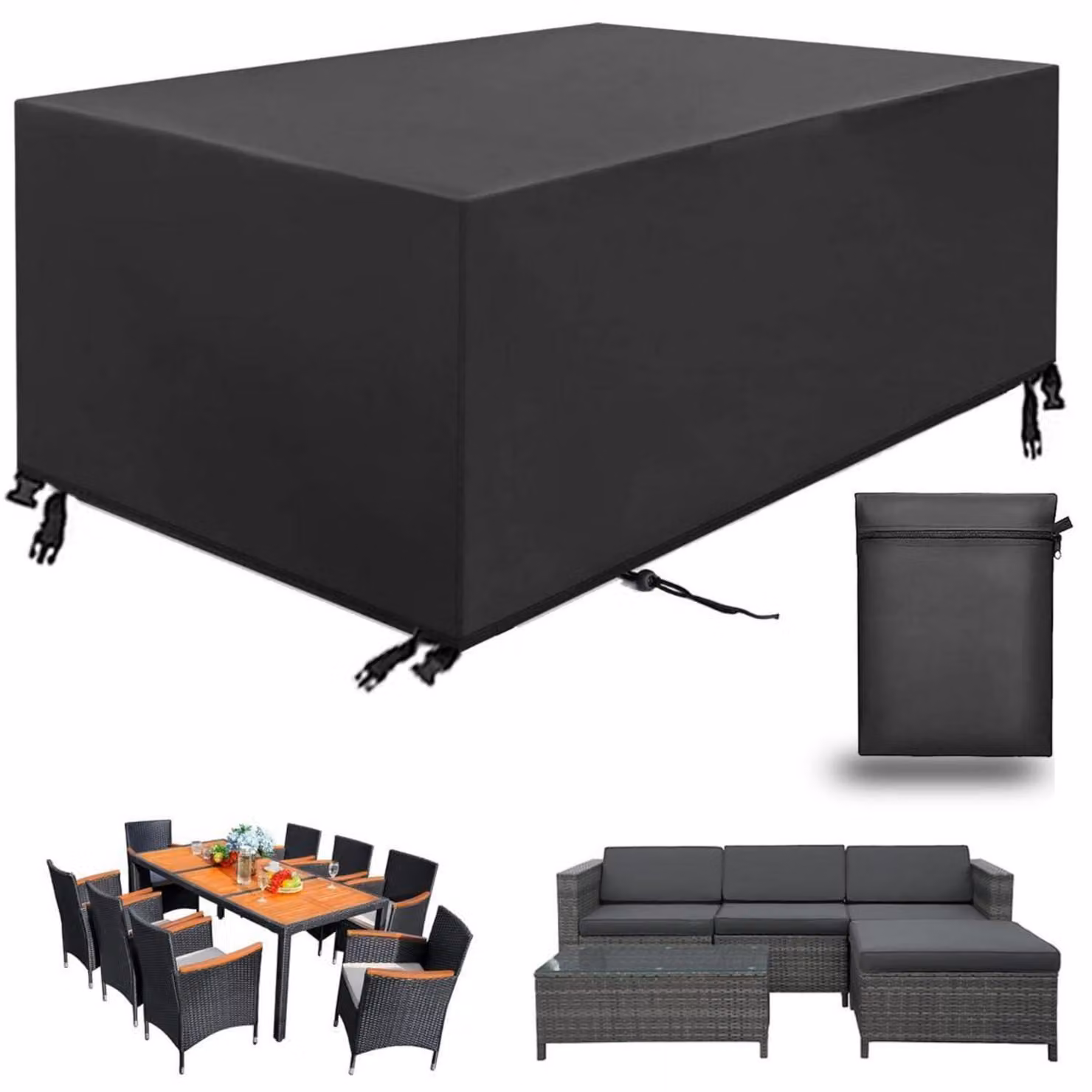 Telo protettivo impermeabile per mobili da giardino, resistente alle intemperie, in tessuto Oxford 420D, colore nero, dimensioni 170x94x70 cm