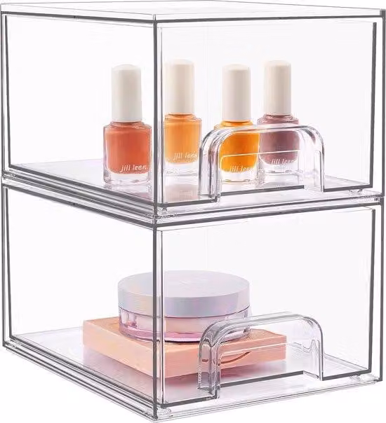 Set da 2 organizer da bagno in acrilico, armadietti trasparenti, contenitori per smalti, salone di bellezza, scaffalature da cucina, cassettiere da bagno