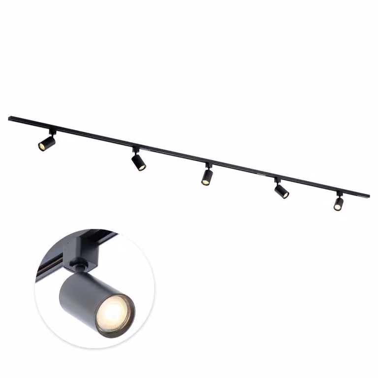 Qub Focus III - Sistema di binari LED - Nero - Monofase - 300 cm - 5 faretti GU10 - Forma a I