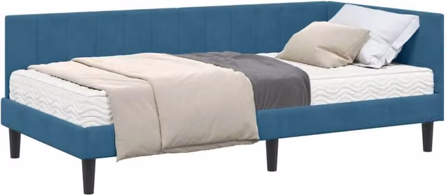 Letto singolo | Letto per adulti | Struttura Letto Angolare con Materasso 2 pcs Blu Velluto