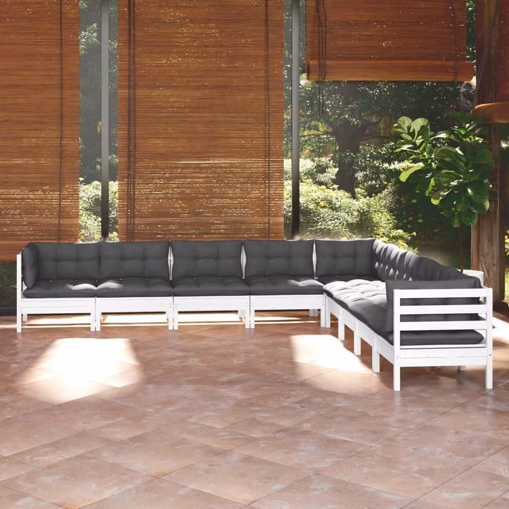 Maison Exclusive - Set Divani da Giardino 9 pz con Cuscini BiancLegno di Pino