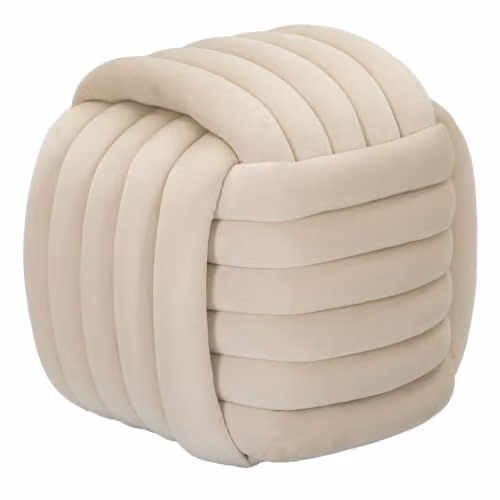 Produce Shop Pouf Design Intrecciato Imbottito in Velluto Stile Moderno Softy - Crema