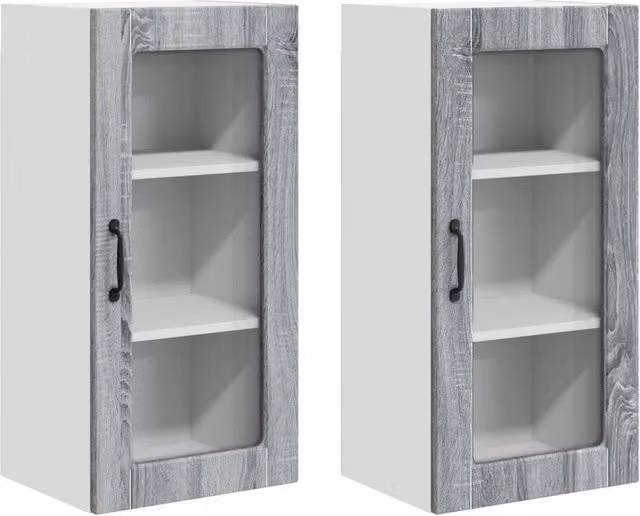 Set di 2 pensili da cucina funzionali moderni 40 x 31 x 80 cm in legno ingegnerizzato grigio sonoma 02_0054017