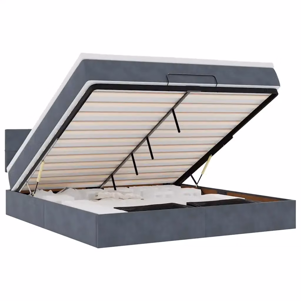 Letto con contenitore a sollevamento e materasso vidaXL in velluto grigio e bianco, L/P/H: 203 x 180 x 88 cm – 2