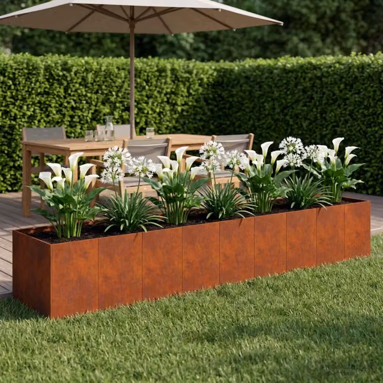 Vaso da giardino vidaXL in acciaio color marrone L: 360 cm, P: 80 cm, H: 60 cm