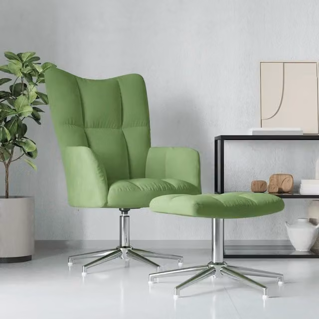 Poltrona Relax con Poggiapiedi vidaXL in Velluto Verde con Struttura in Metallo e Seduta in Schiuma, Girevole a 360 Gradi