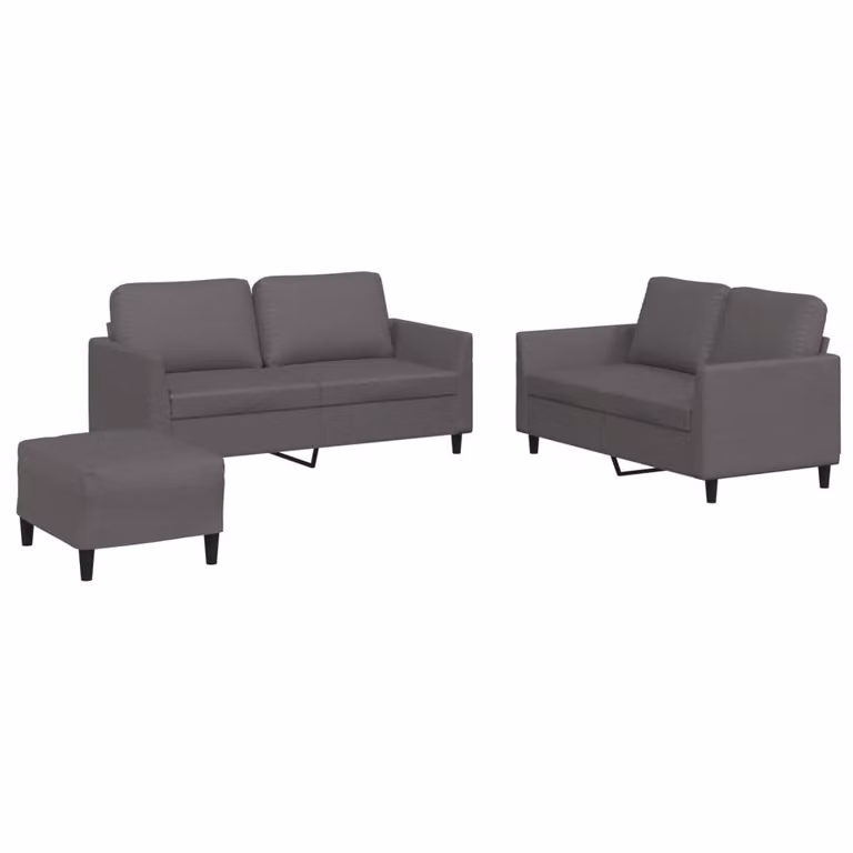 Set di Divani 3 pz con Cuscini Grigio in Pelle finta