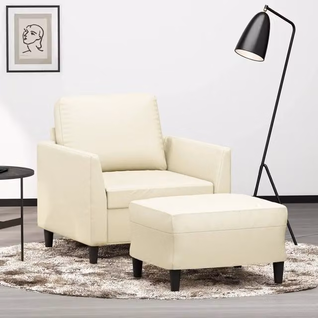 Divano Sedia-Poltrona con Poggiapiedi Crema 60 cm in Similpelle 125144