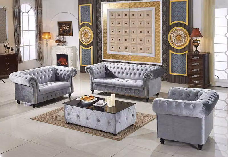 3+2+1 Sofagarnitur Samt Stoff Couchen Polster Garnitur Sofas Couch Designer