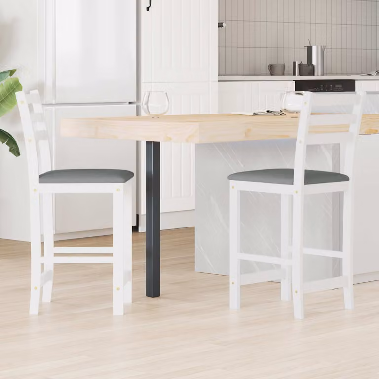 Set di 2 sedie da pranzo moderne vidaXL in legno di gomma bianco con seduta in tessuto