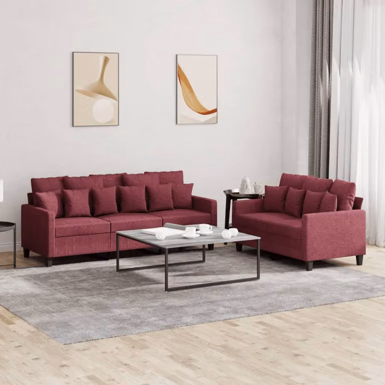 Set di divani vidaXL composto da un divano a 2 posti e uno a 3 posti in tessuto rosso con cuscini inclusi per il tuo soggiorno