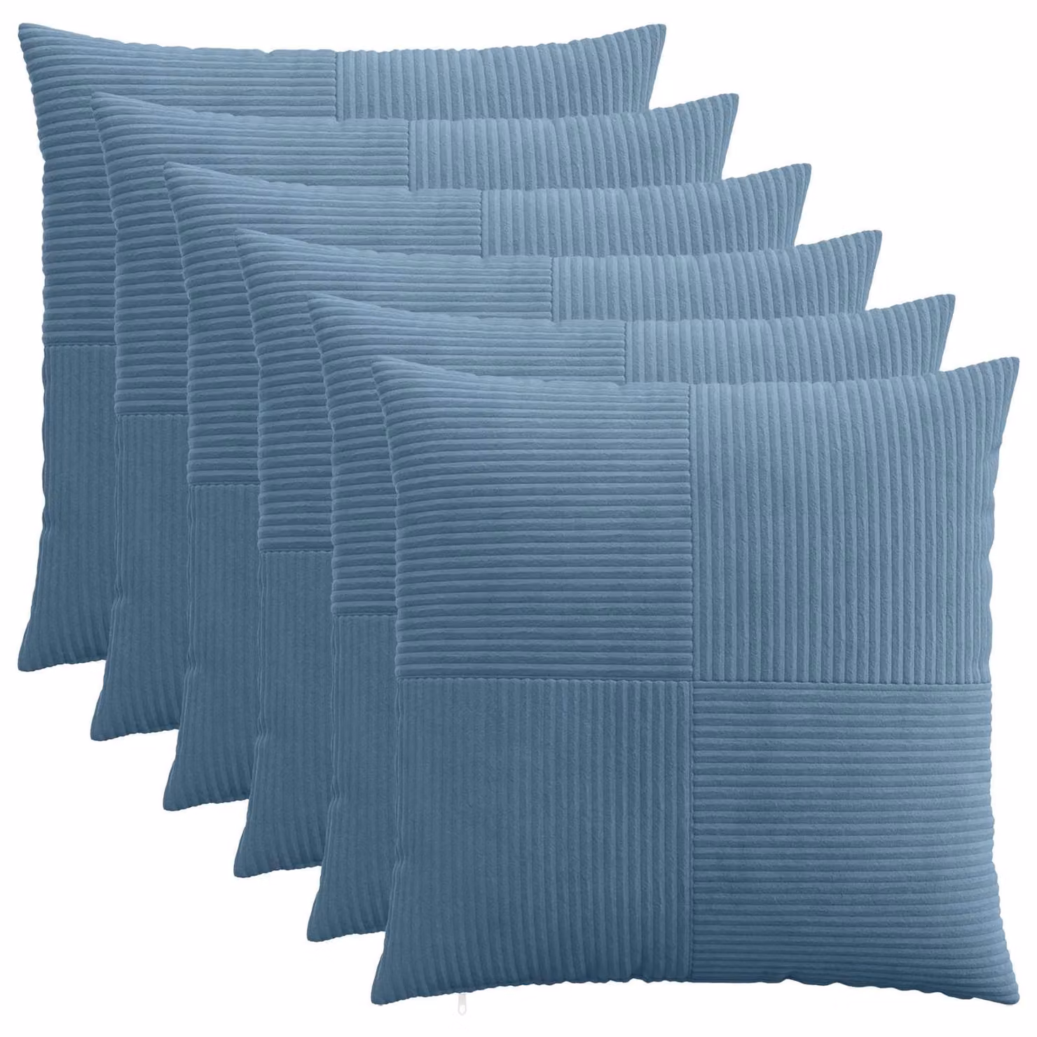 Set di 6 federe vidaXL ALMELO blu in velluto a coste, L 60 x L 60 cm