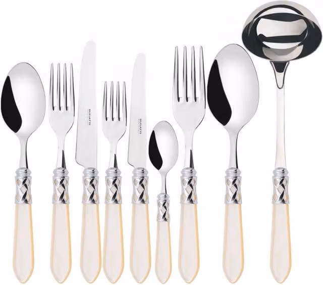 Set di posate Aladdin Ghiera Cromata con scatola Gallery, 75 pezzi, Acciaio Inox e Acrilico, Colore Avorio e Argento