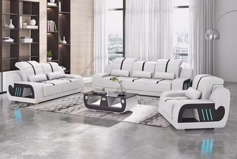 Couchgarnitur Luxus Sofagarnitur Komplette Weiß Kunstleder Sofa 321