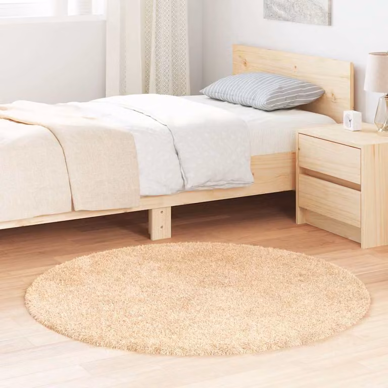 Tappeto Shaggy a Pelo Lungo vidaXL NAVARRA Beige Rotondo in Poliestere L: 120 cm