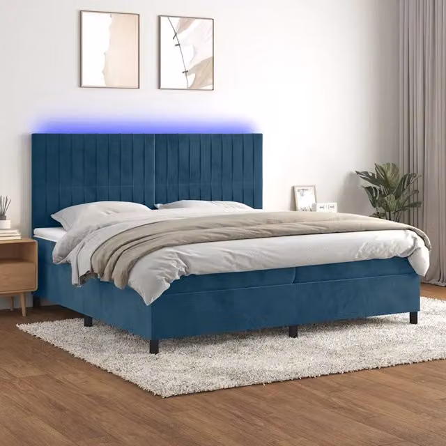Letto Ibrido vidaXL con Materasso a Molle Insacchettate e Illuminazione LED Blu, Struttura in Legno e Tessuto Velluto, L/P: 200 x 200 cm, H: 203 cm – 1