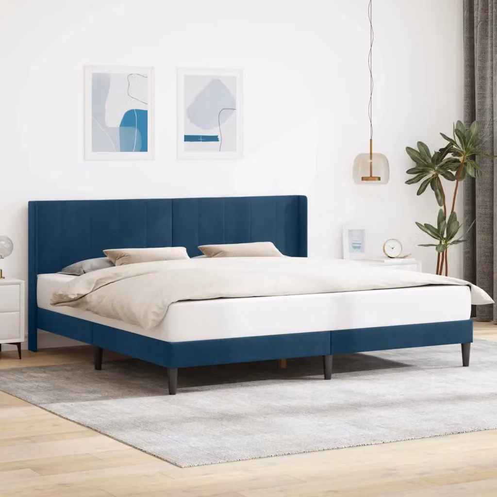 Letto matrimoniale moderno in velluto blu con testiera, L/P: 180 x 200 cm, H: 96 cm – 2